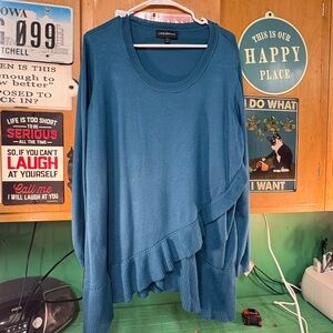 Lane Bryant Teal Scoop-Neck Ruffle Hem Pullover